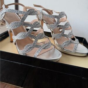 Crystal Embellished Silver Strappy Evening Heels